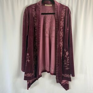 LA BELLUM HILLARY SCOTT Women's S Embroidered pink Velvet Open
Cardigan